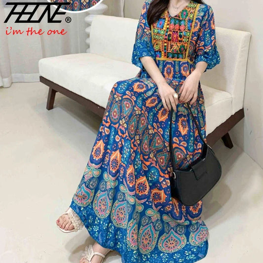 Indian Dress for Women Summer Embroidery Chic Elegant Party Dresses Clothes Vintage Long Maxi Prom Bohemian Beach Robe Vestidos Badiee Stylez