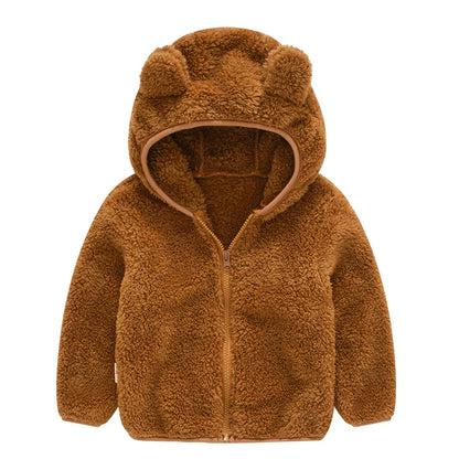 Girls woolen hooded coat solid color zipper coat children's winter clothes
