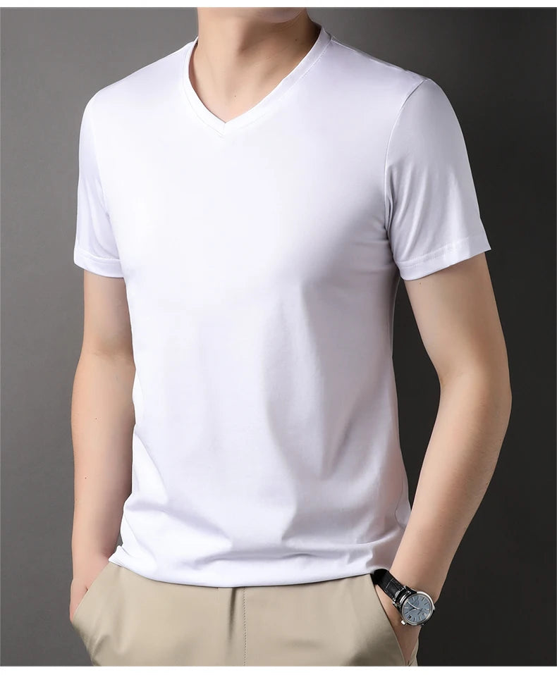 Top Grade 1.7% Mulberry Silk New Brand Tops Round Neck t Shirts For Men 2025 Summer Short Sleeve Casual Fashion Mens Clothing