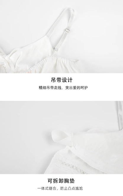 Women's Sexy Pajamas Set V-Neck Strap Suit Elegant Minimalist Faux Cotton Bow Sleeveless Top Long Pants Sleepwear Bra Pads