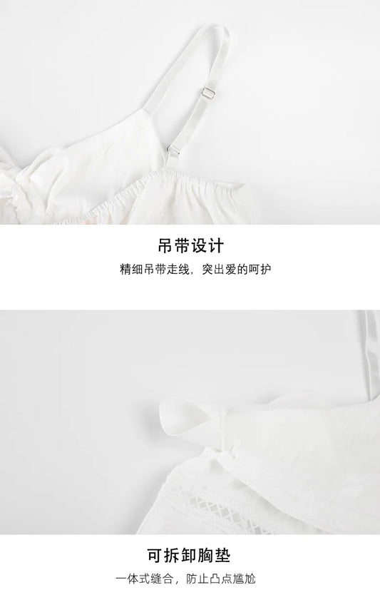 Women's Sexy Pajamas Set V-Neck Strap Suit Elegant Minimalist Faux Cotton Bow Sleeveless Top Long Pants Sleepwear Bra Pads