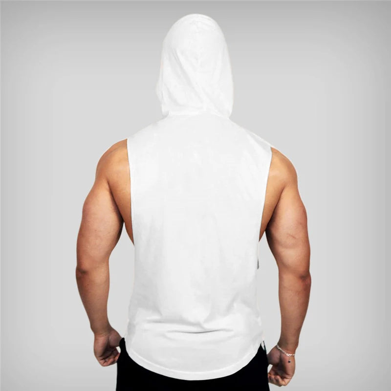 Mens Bodybuilding Sleeveless Hooded Shirts Summer Breathable Loose Cotton Hip Hop Tank Tops Gym Workout Fitness Muscle Hoodie