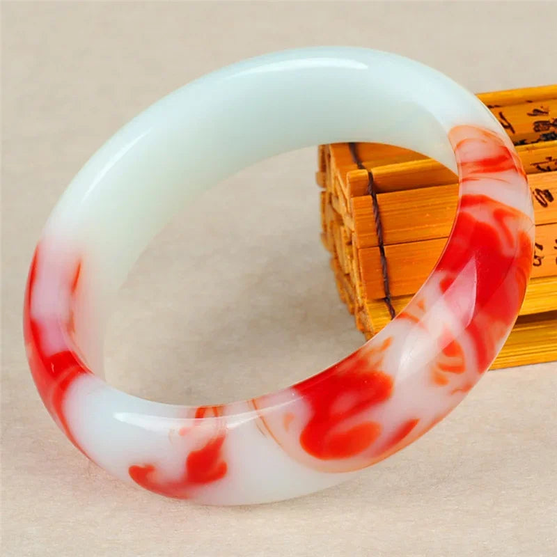 Genuine Natural Color Jade Bangle Red White Bracelet Charm Jewellery Fashion Accessories Carved Amulet Gifts for Women Her Men 62-64mm