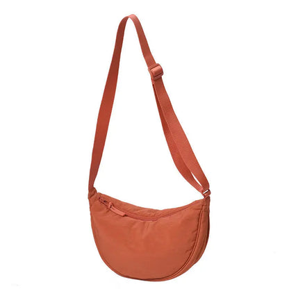 Women Crossbody Bag Casual Nylon Half Moon Shoulder Bags Large Capacity Lightweight Travel Women's Bag 2304-Orange