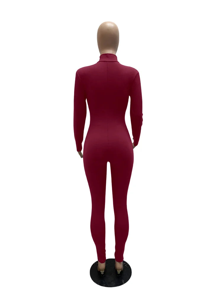 WESAYNB Wholesale Streetwear Clothes Zipper Long Sleeve Jumpsuit Women 2022 Black Blue Pink One-pieces Outfits Bodycon Jumpsuits