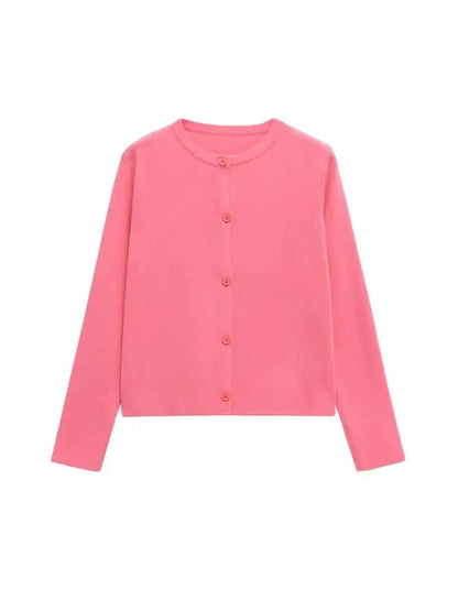 TRZA Women's Knit Cardigan Sweater O-Neck Long Sleeve Chic Outerwear Fashion Front Button Female Top