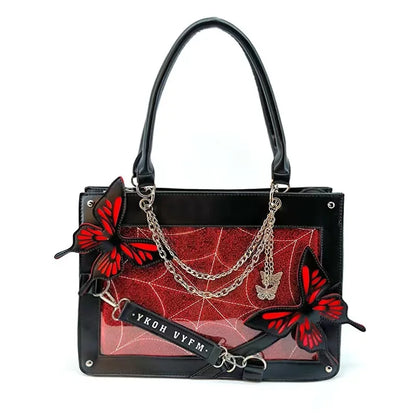 Labyrinth Butterfly Spider Web Letter Chain Handbags DIY Transparent Ita Bag Y2K Lolita Gothic Tote Vintage Fashion Shoulder Bag Black Red