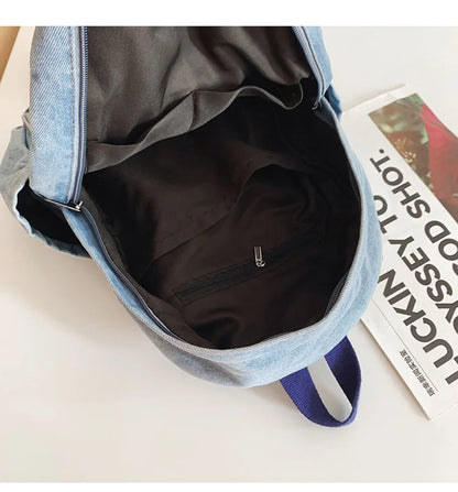 Large Capacity Denim Backpack Custom Embroidered Name Boys Girls Travel Backpack Personalized Daily Rucksack with Any Names