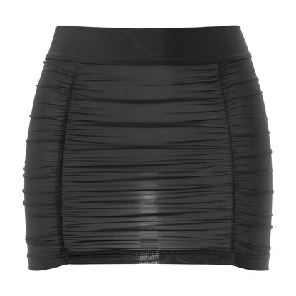 Womens Sexy Bodycon Mini Skirt Ruched Elastic Bands Semi-Sheer Skirt Hip Wrap Lingerie Nightwear Pencil Pole Skirt for Nightclub