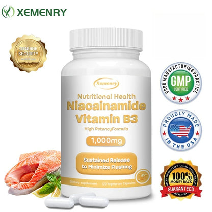 Niacinamide Vitamin B3 Capsules - Supports Skin Cell Health, Whitens Skin, Promotes Brain Function, and Enhances Energy