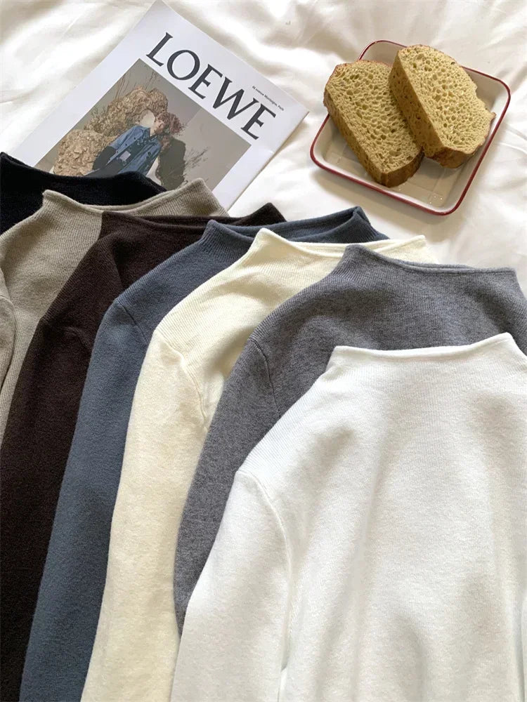 2025 Women Turtleneck Knitted Pullovers Solid Sweater Harajuku Korean Soft Warm Knitwear Autumn Winter Fashion Slim Jumpers Tops Badiee Stylez