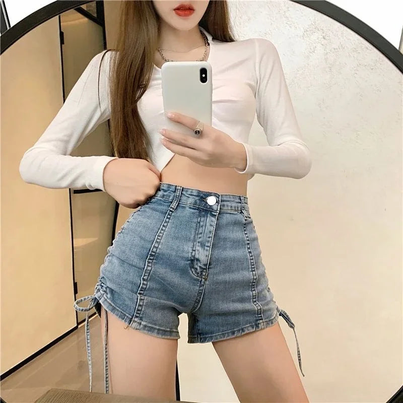 Korean Style Sexy Tight Women's Denim Shorts Designer New In Streetwear Design Y2k Harajuku Low Price Female Short Jeans Pants