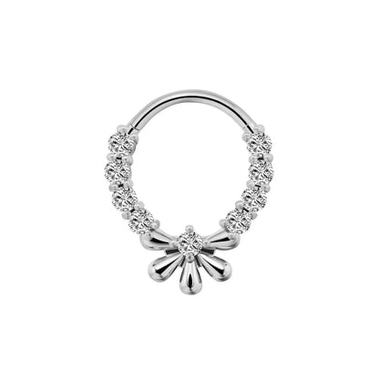 Flower Moon Heart Waterdrop Septum Piercing Daith Conch Tragus Hoop Earring Clicker Segment Nose Ring 316L Surgical Steel 16G J-Silver Color