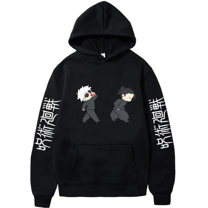 Jujutsu Kaisen Anime Hoodies Cartoon Satoru Gojo Cute Print Men Women Pullovers Autumn Winter Casual Plus Size Sweatshirts Hblack