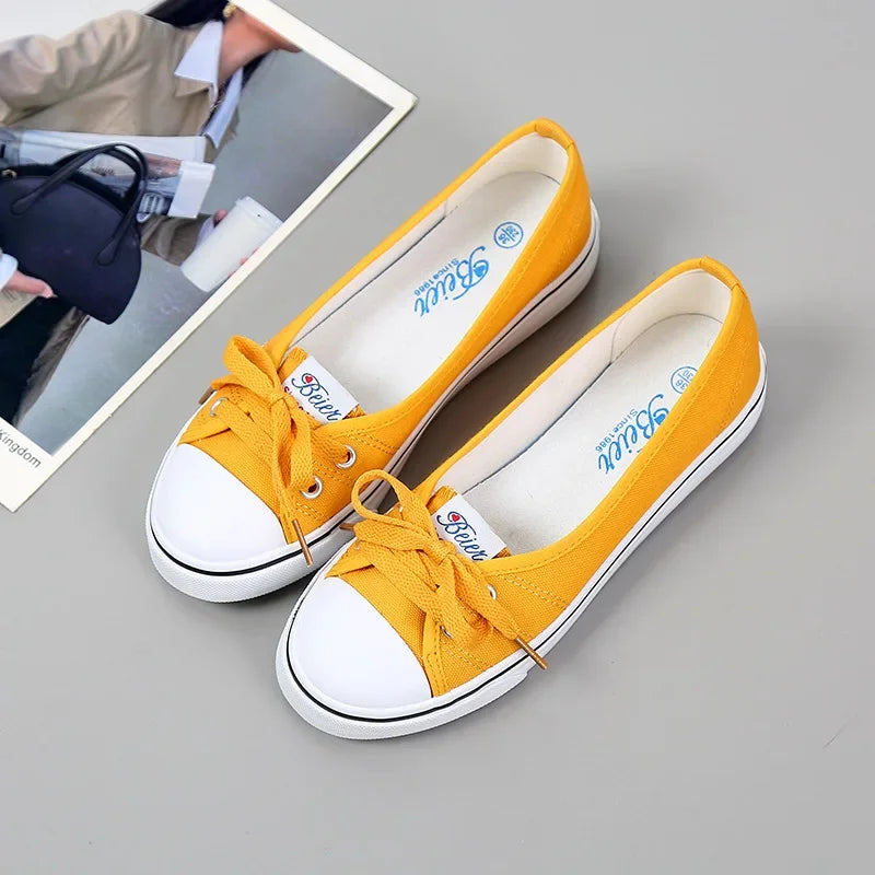 Canvas Small White Shallow Cut Summer Flat Sport Casual Ladies Soft Sneakers Platform Zapatillas De Mujer Tenis Women Luxury Yellow