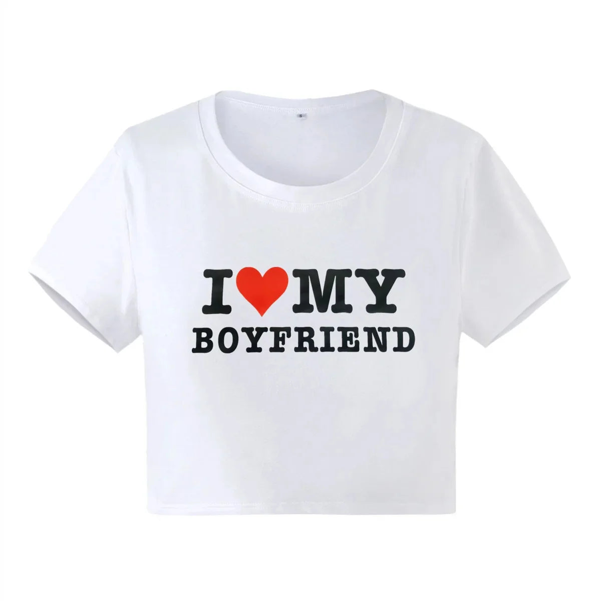 I LOVE MY BOYFRIEND Summer Fashion Girls Crop Tee Short Short Sleeve Women T-Shirt Casual Tops 90s Girls Ladies Female Luqi XY10
