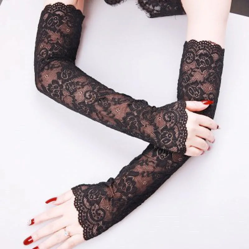 Summer Ice Silk Sleeves, Sunscreen Women's Gloves, UV Protection, Driving Dance, Long Arm Protection Sleeves black