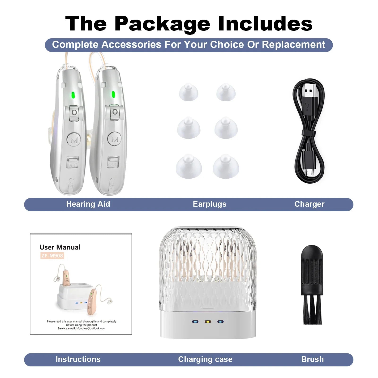 Rechargeable USB Digital Hearing Aid Behind the Ear Sound Amplifier Elderly Noise Cancelling Deaf Care Charging case
