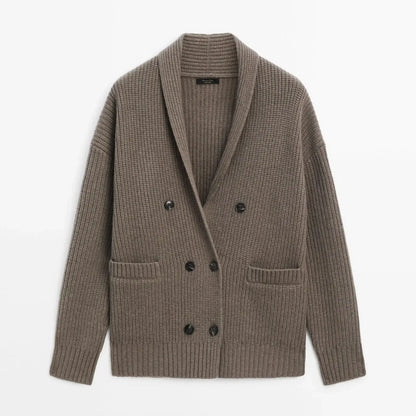 Ethereal costume 2025 massidutti spring new style of Old Money Wind Casual British Soft Double-Breasted V-Neck Knitted Cardigan Dark Grey