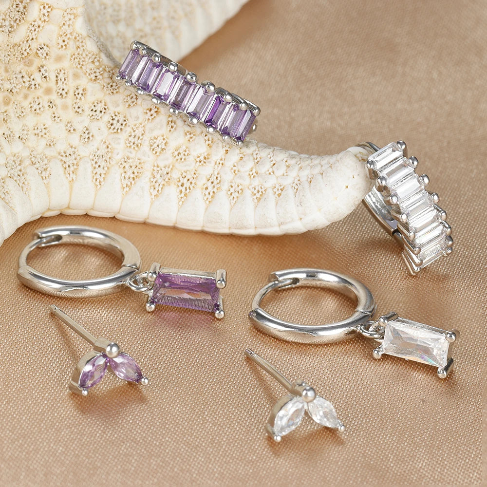 3PCS Stainless Steel Square Earrings Sets for Women Vintage Zircon Pendant Geometry Round Circle Hoop Earrings Piercing Jewelry