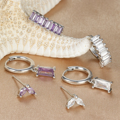 3PCS Stainless Steel Square Earrings Sets for Women Vintage Zircon Pendant Geometry Round Circle Hoop Earrings Piercing Jewelry