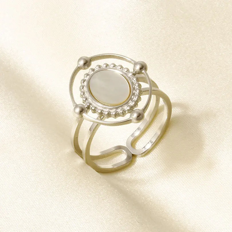 Sea Jewelry Shell Leaf Geometric Round Stainless Steel Rings For Women Men Accessories Open Adjustable Ring Beach Holiday Bagues J939-S-W adjustable