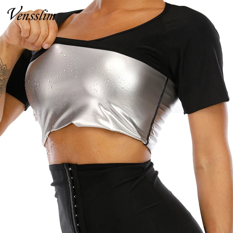 Vensslim Body Shaper Sauna Suits Sweat Slimming Waist Trainer Corset Long Sleeve Fat Burn Shirt Women Workout Tummy Control Tops