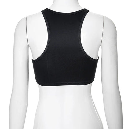 Simenual Punk Style Sleeveless Super Short Tanks Summer Vest Casual Women Sexy Grunge Letter Printed Streetwear Crop Tops Slim