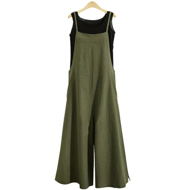 Women Straps Jumpsuit Summer Solid Color Wide Leg Pants Dungaree Bib Overalls Casual Loose Sleeveless Cotton Linen Jumpsuits 5Xl Badiee Stylez