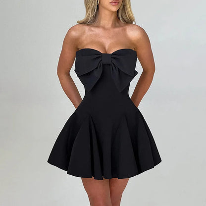 Sexy Strapless Bow Short White Dress Womens Off Shoulder A-line Luxury Black Mini Dresses Elegant Backless Gowns Birthday 2025