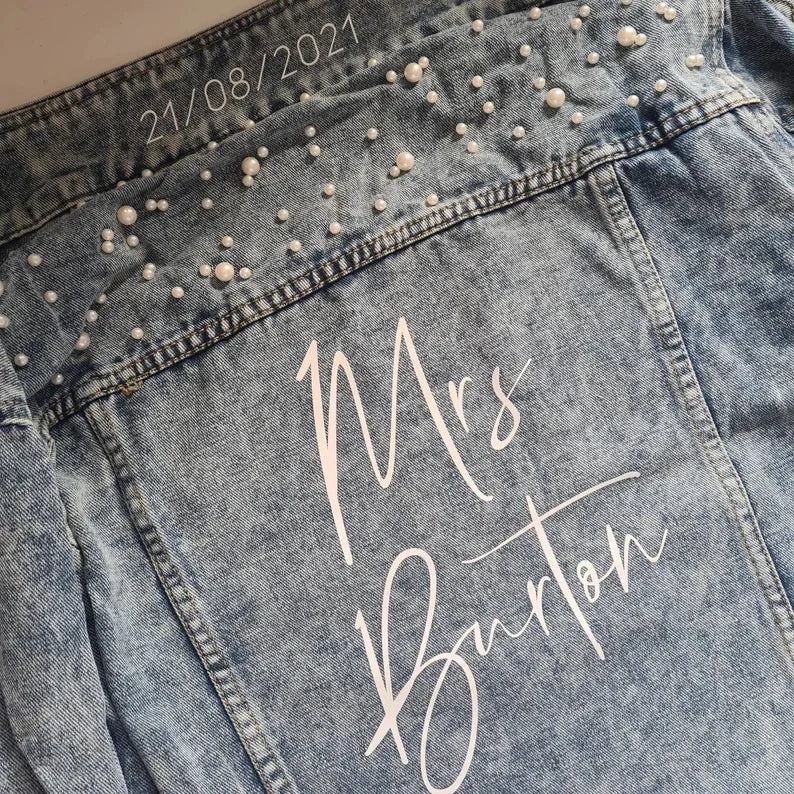Bachelorette Jean Jackets Hen Party Gift Custom Bride Denim Jacket Pearl Mrs Outerwear Bridesmaid Personalised Coats Wedding Day
