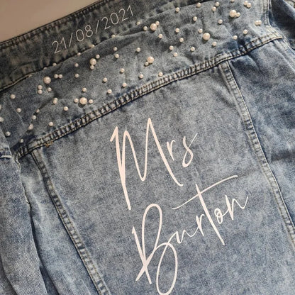 Bachelorette Jean Jackets Hen Party Gift Custom Bride Denim Jacket Pearl Mrs Outerwear Bridesmaid Personalised Coats Wedding Day