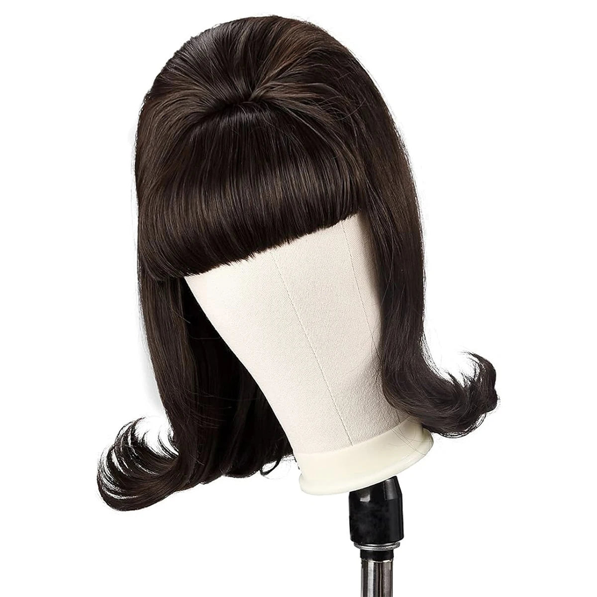 Synthetic A 14-inch black vintage period women's short straight wig with flat bangs is perfect for everyday holiday parties