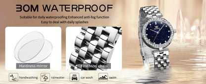 OLEVS 3641 Women Watch Elegant Quartz Watch Starry Dial Waterproof Luminous Diamond Bezel Ladies Watch Bracelet Set Ladies' Gift