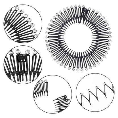 Rhinestone Plastic Full Circle Stretch Diamond Flexible Comb Women Girl Flexible Plastic Circle Teeth Hair Accessories Wholesale