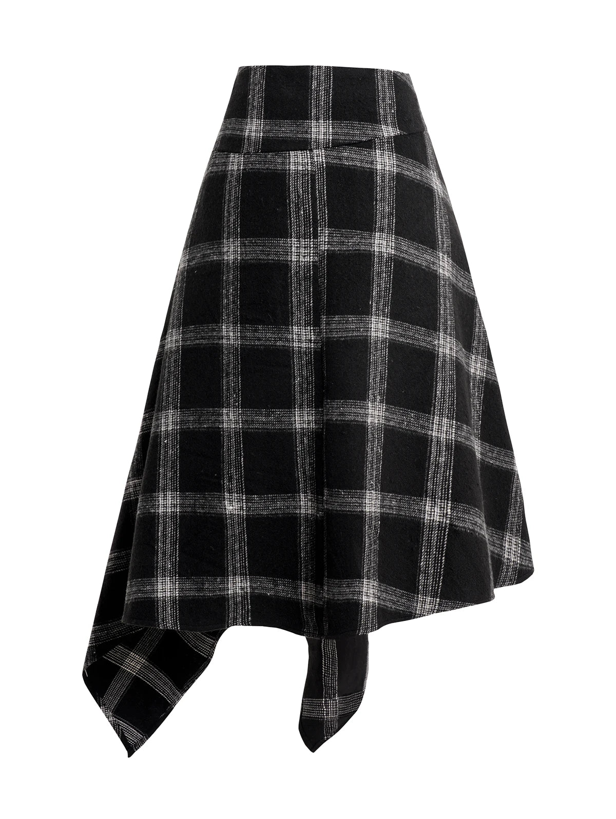 Dressfo Womens Asymmetic Hem Plaid Skirt Buckle Strap Detail Casual Midi A Line Dress Black Skirts 2024 New