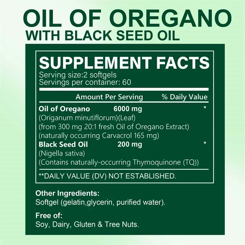 Oregano Oil Softgels - Promotes Digestion and Intestinal Health, Balance Intestinal Flora, Blood Circulation, Immune System