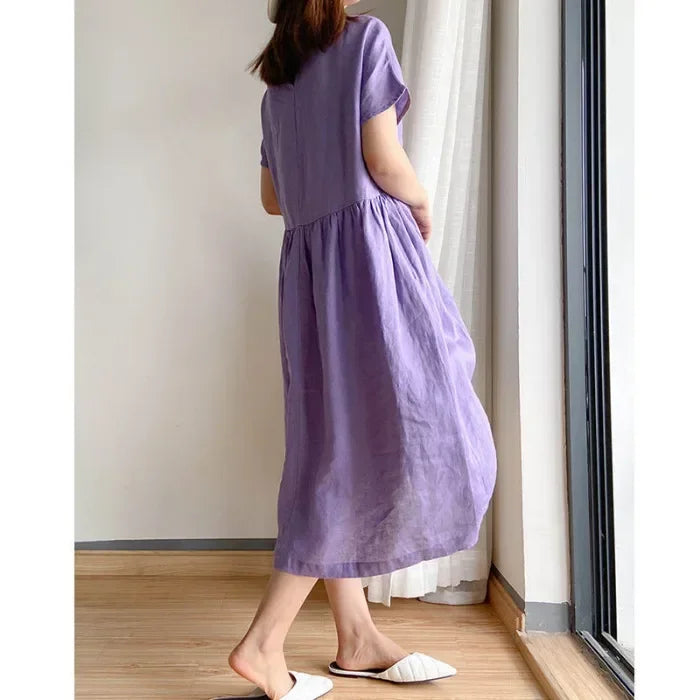 New in Spring Summer Women's Dress Elegant Casual Loose Short Sleeve Tops A-LINE Oversize Solid Midi Dresses for Women Clothing Badiee Stylez