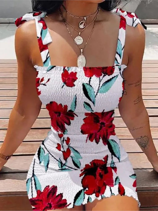 Summer Sexy Slim Print Dress Women Fashion Spaghetti Strap Elegant Package Hips Bodycon Mini Dresses Femlae Beach Party Dress Badiee Stylez
