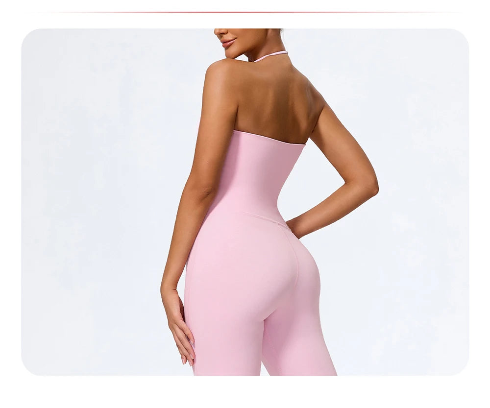 Fashionable Peach-Shaped Hip-Lifting And Neck-Hanging Yoga Jumpsuit For Women Casual And Slightly Flared Fitness Yoga Wear Badiee Stylez