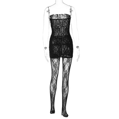 Joskaa Holiday Set Outfit For Women Black Red Lace Baddie 2 Piece Sets Outfits 2024 New Beach Sexy Leggings Club Party Outfit