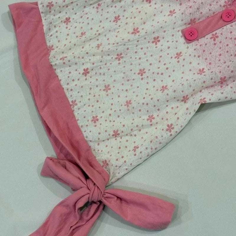 Retro Floral Print Fake Two-piece Short-sleeved T-shirt Women Y2K Millennial Hot Girl Sweet Slim Harajuku Street Casual Top