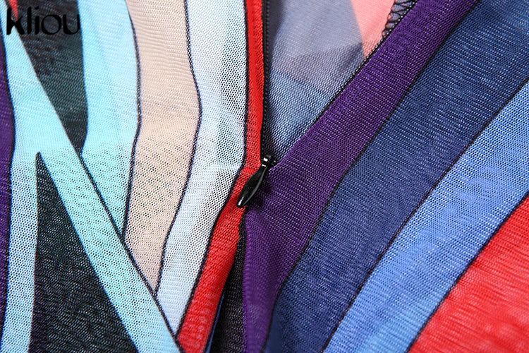 kliou Mesh Colorful Plaid Women Jumpsuits Fashion Panelled Full Sleeve Stand Collar Slim Overalls Female Stunnig Club One Piece