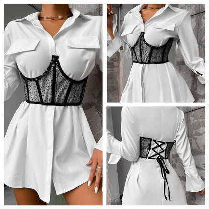 Women Corset Bustier Crop Top Lace-up Bandage Black Gothic Leather Underbust Suspender Cami Vest Waist BodyshaperTank Cummerbund