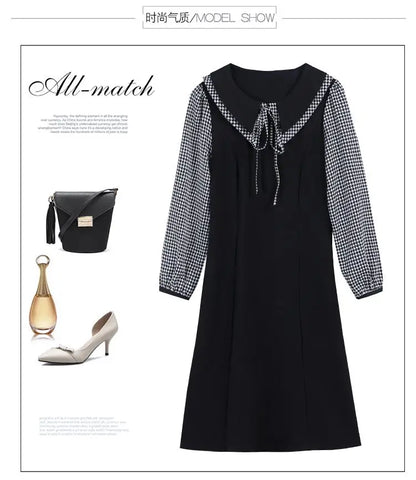 2025 New Spring Autumn Wear Temperament Small Flavor Style Slim Skirt Doll Collar Fashion Dress Women