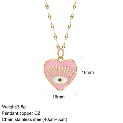 Heart Evil Blue Eye Sun Necklace for Women Cute Dog Bee Elephant Gold Color Pendant Woman's Collars Long Stainless Steel Chains NK008G2AC210262G5