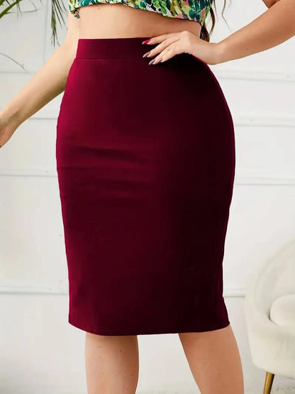 2025 Summer Plus Size Solid Slim Skirt Casual High Waist Slit Skirt Women's Plus Size Clothing