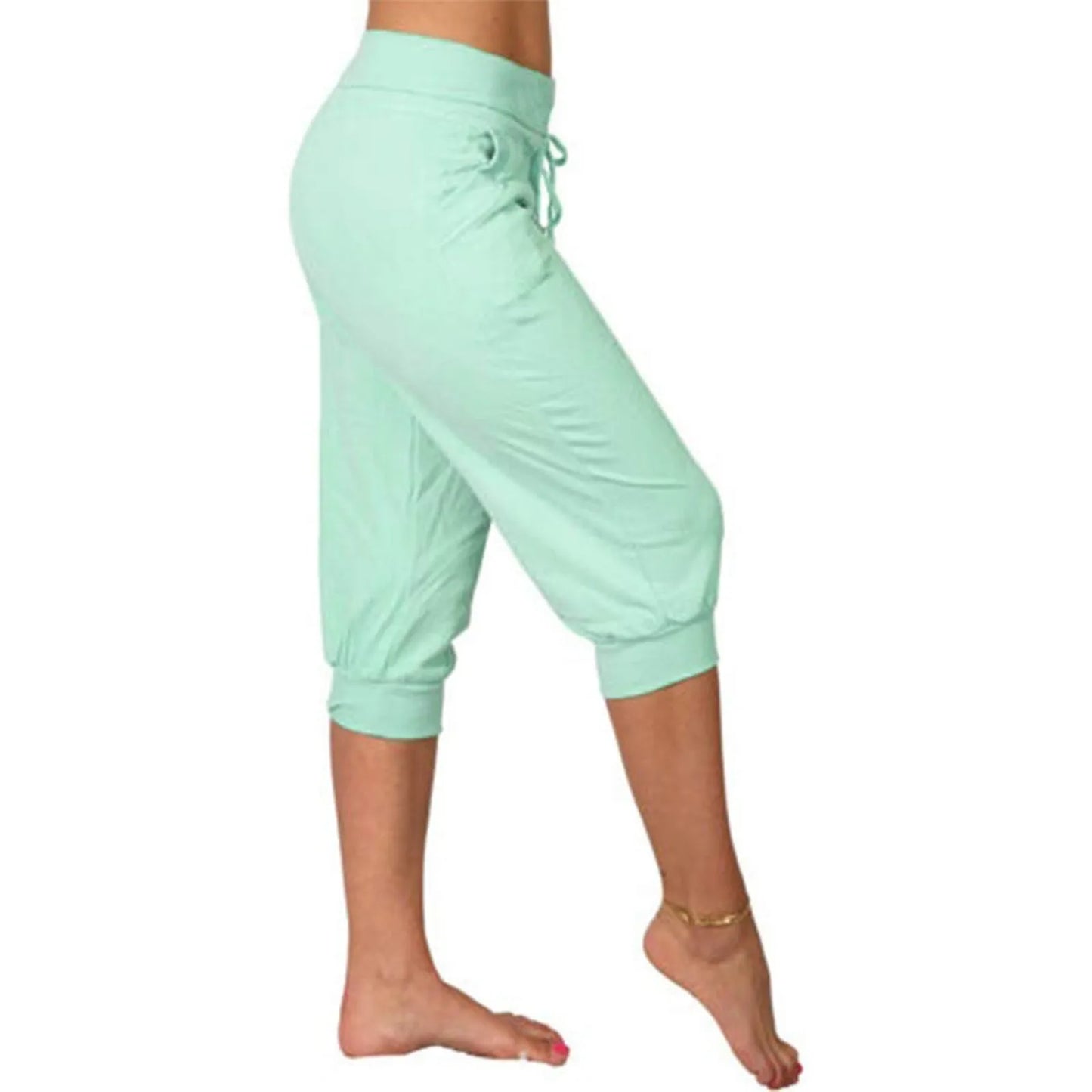 Classic Solid Color Jogging Pants Women Cotton Linen Capris Trousers Bandage Double Pocket Pants Summer Beach Vacation Wear