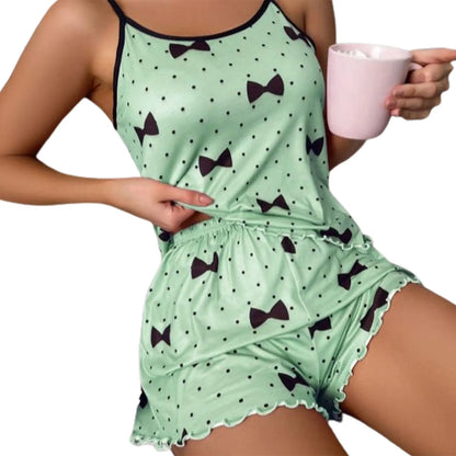 Silk Homewear With Cozy Loungwear Suits For Lounge Women sets Women's Pajamas Pajama Sets Casual Summer Camisole Undershirt Suit Green Bow