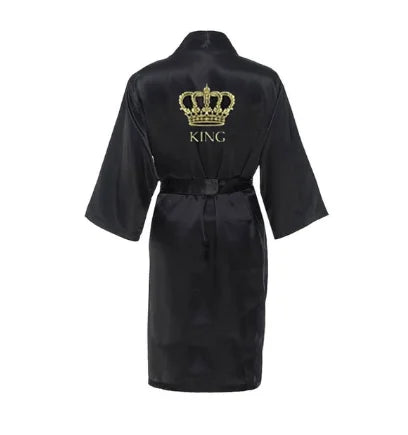 King And Queen Satin Robes Set Couple Couples Robes Mr. And Mrs. Kimono for Bride Kimonos Mr and Mrs Personalized Robes man- black KING